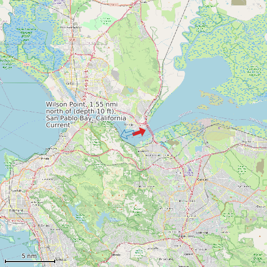 Map of Wilson Point, 1.55 nmi north of (depth 10 ft), San Pablo Bay, California Current Prediction Station
