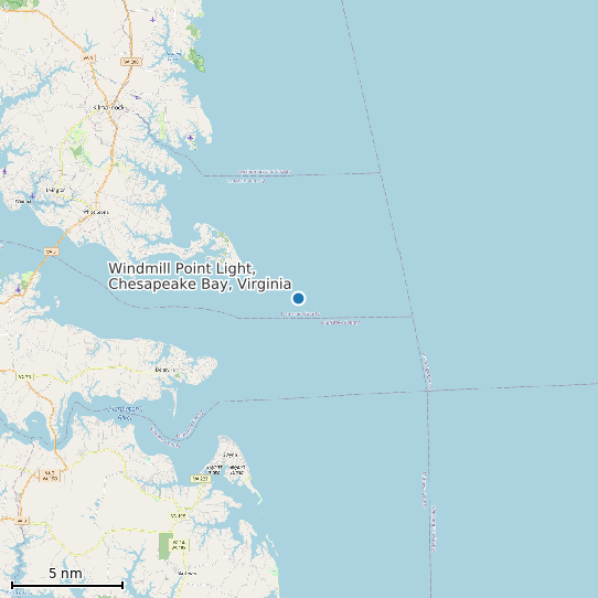 Map of Windmill Point Light, Chesapeake Bay, Virginia Tide Prediction Station