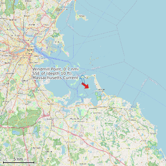 Map of Windmill Point, 0.7 nmi SSE of (depth 10 ft), Massachusetts Current Prediction Station