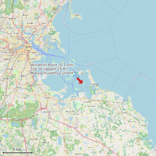 Map of Windmill Point, 0.7 nmi SSE of (depth 25 ft), Massachusetts Current Prediction Station