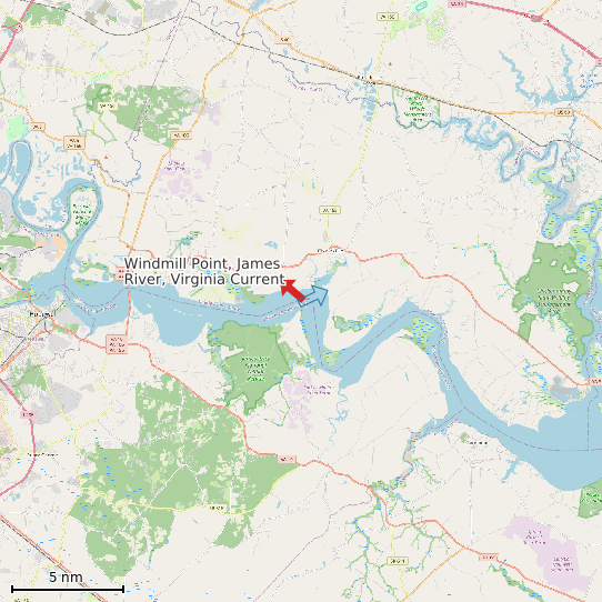 Map of Windmill Point, James River, Virginia Current Prediction Station