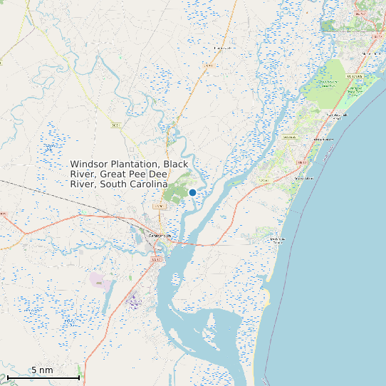 Map of Windsor Plantation, Black River, Great Pee Dee River, South Carolina Tide Prediction Station
