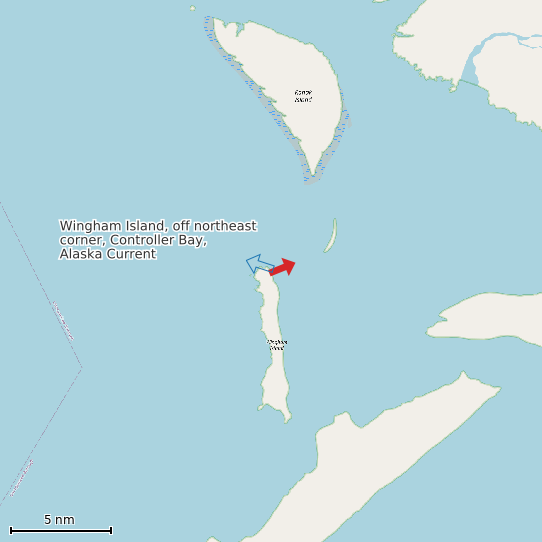 Map of Wingham Island, off northeast corner, Controller Bay, Alaska Current Prediction Station