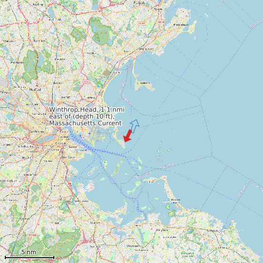 Map of Winthrop Head, 1.1 nmi east of (depth 10 ft), Massachusetts Current Prediction Station