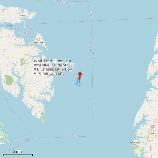 Map of Wolf Trap Light, 1.4 nmi NNE of (depth 15 ft), Chesapeake Bay, Virginia Current Prediction Station