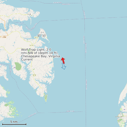 Map of Wolf Trap Light, 2.0 nmi NW of (depth 14 ft), Chesapeake Bay, Virginia Current Prediction Station