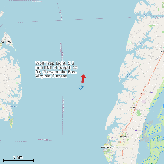 Map of Wolf Trap Light, 5.2 nmi ENE of (depth 15 ft), Chesapeake Bay, Virginia Current Prediction Station