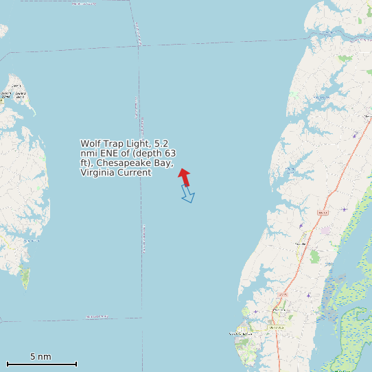 Map of Wolf Trap Light, 5.2 nmi ENE of (depth 63 ft), Chesapeake Bay, Virginia Current Prediction Station