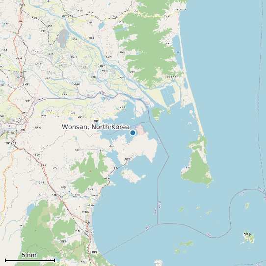 Map of Wonsan, North Korea Tide Prediction Station