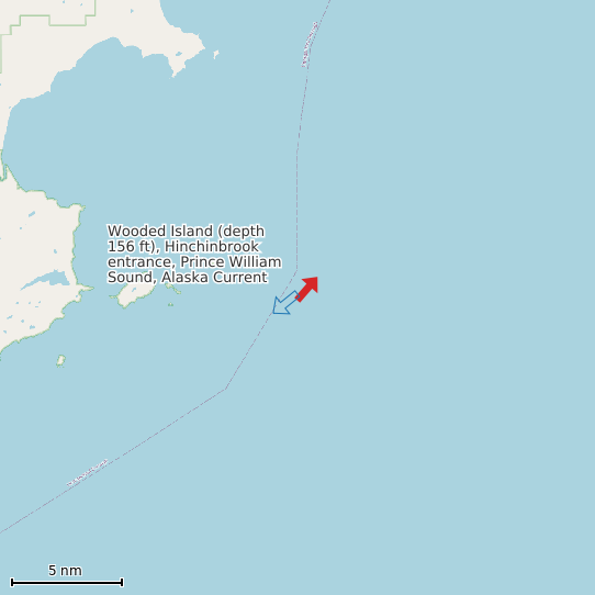 Map of Wooded Island (depth 156 ft), Hinchinbrook entrance, Prince William Sound, Alaska Current Prediction Station