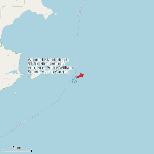Map of Wooded Island (depth 97 ft), Hinchinbrook entrance, Prince William Sound, Alaska Current Prediction Station