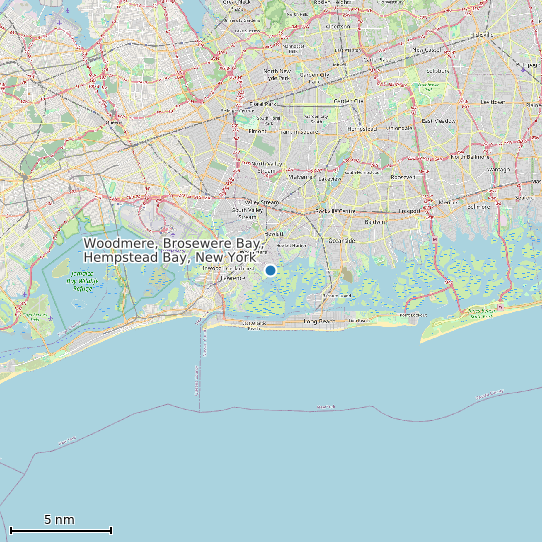 Map of Woodmere, Brosewere Bay, Hempstead Bay, New York Tide Prediction Station