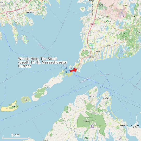 Map of Woods Hole, The Strait (depth 14 ft), Massachusetts Current Prediction Station