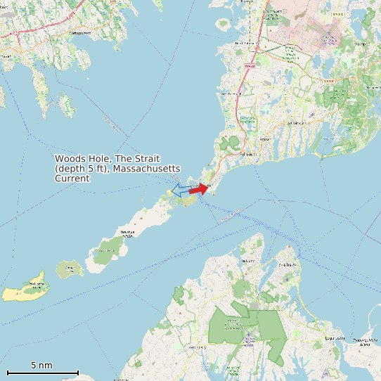 Map of Woods Hole, The Strait (depth 5 ft), Massachusetts Current Prediction Station