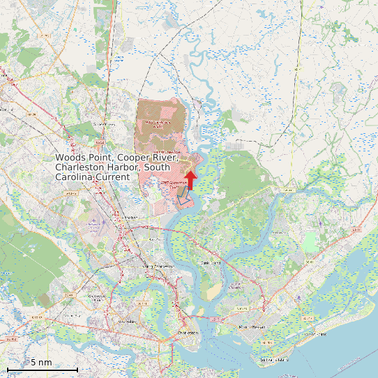 Map of Woods Point, Cooper River, Charleston Harbor, South Carolina Current Prediction Station