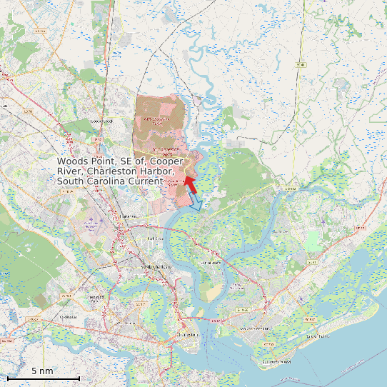 Map of Woods Point, SE of, Cooper River, Charleston Harbor, South Carolina Current Prediction Station