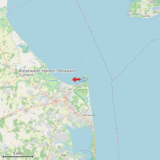 Map of Breakwater Harbor, Delaware Current Prediction Station