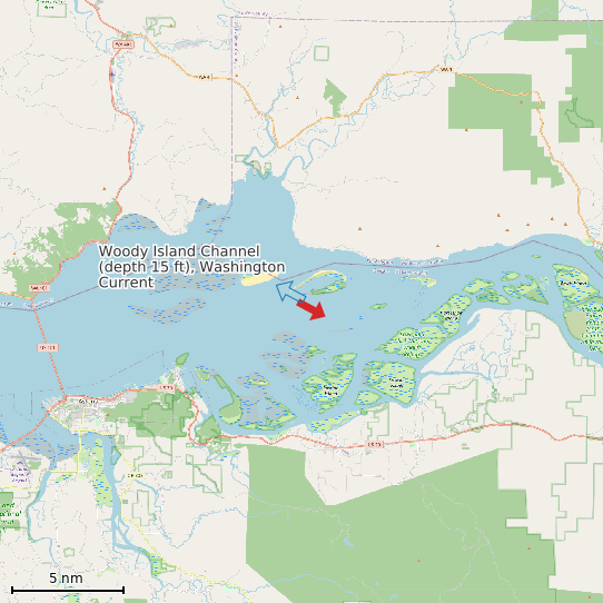 Map of Woody Island Channel (depth 15 ft), Washington Current Prediction Station