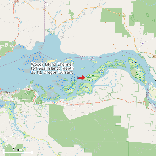 Map of Woody Island Channel (off Seal Island) (depth 12 ft), Oregon Current Prediction Station