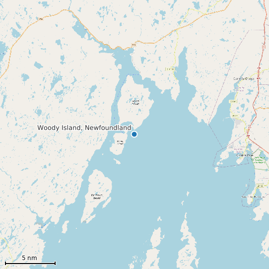 Map of Woody Island, Newfoundland Tide Prediction Station