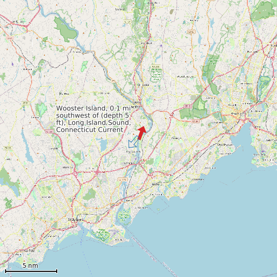 Map of Wooster Island, 0.1 mi southwest of (depth 5 ft), Long Island Sound, Connecticut Current Prediction Station