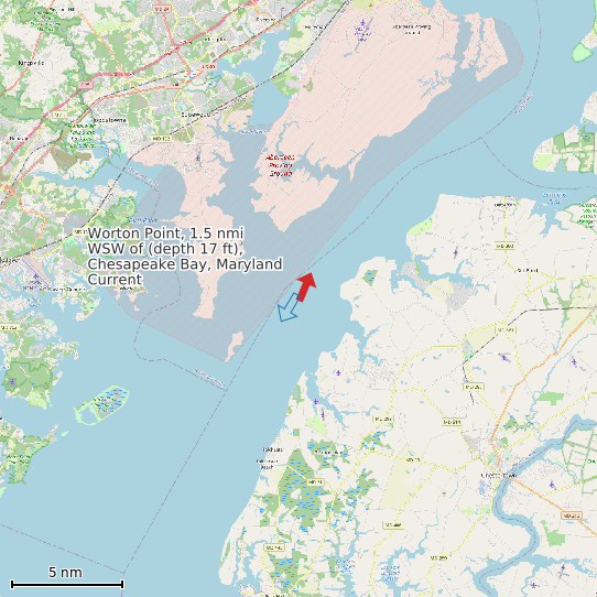 Map of Worton Point, 1.5 nmi WSW of (depth 17 ft), Chesapeake Bay, Maryland Current Prediction Station