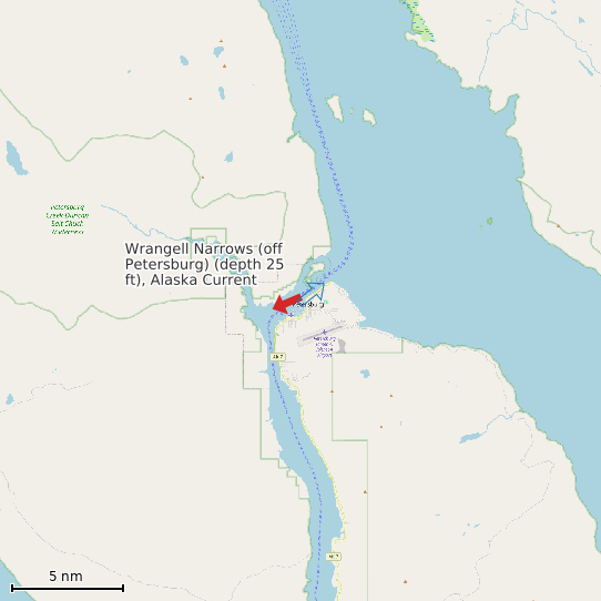 Map of Wrangell Narrows (off Petersburg) (depth 25 ft), Alaska Current Prediction Station