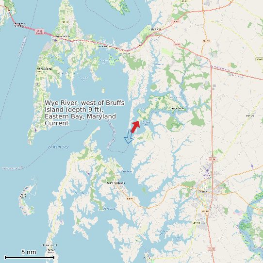 Map of Wye River, west of Bruffs Island (depth 9 ft), Eastern Bay, Maryland Current Prediction Station