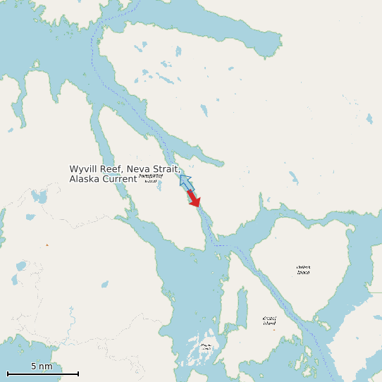 Map of Wyvill Reef, Neva Strait, Alaska Current Prediction Station