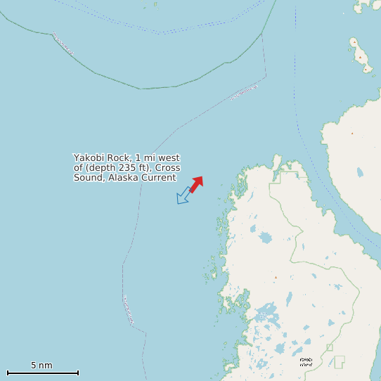 Map of Yakobi Rock, 1 mi west of (depth 235 ft), Cross Sound, Alaska Current Prediction Station