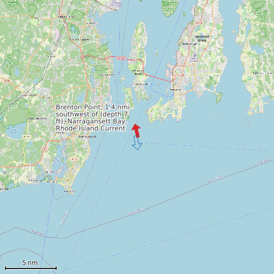 Map of Brenton Point, 1.4 nmi southwest of (depth 7 ft), Narragansett Bay, Rhode Island Current Prediction Station
