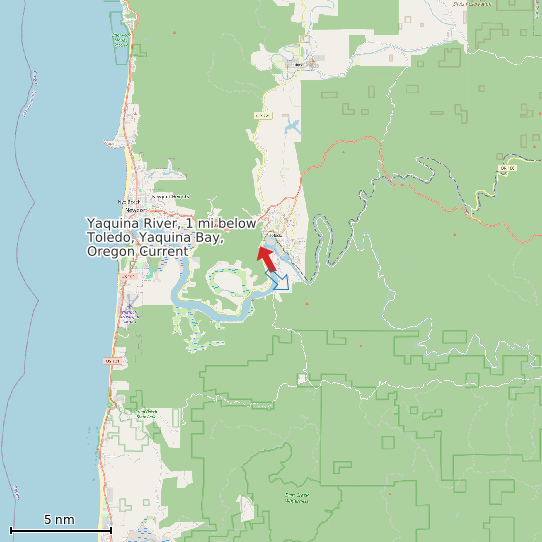 Map of Yaquina River, 1 mi below Toledo, Yaquina Bay, Oregon Current Prediction Station