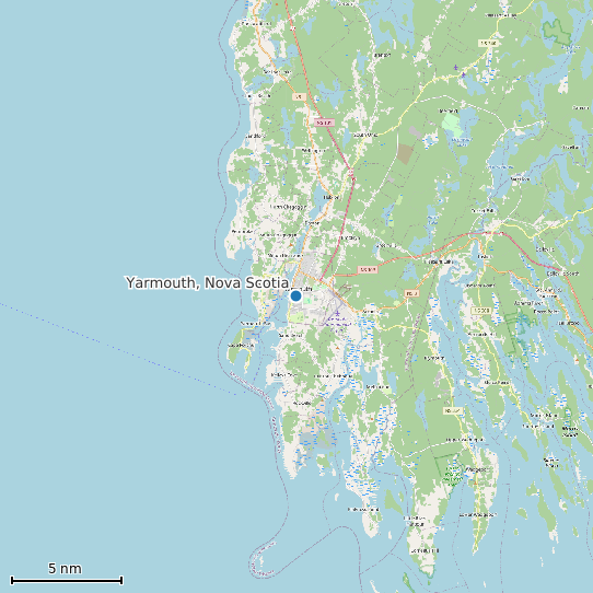 Map of Yarmouth, Nova Scotia Tide Prediction Station