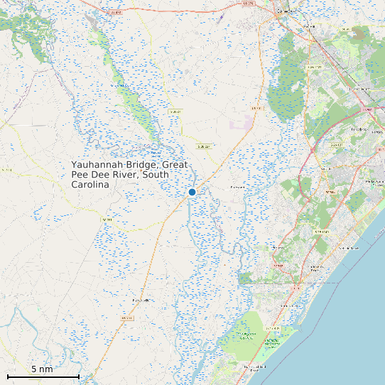 Map of Yauhannah Bridge, Great Pee Dee River, South Carolina Tide Prediction Station