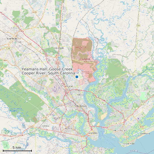 Map of Yeamans Hall, Goose Creek, Cooper River, South Carolina Tide Prediction Station