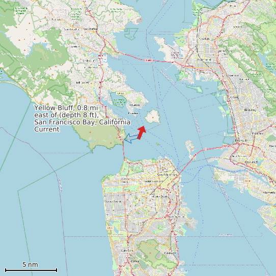 Map of Yellow Bluff, 0.8 mi east of (depth 8 ft), San Francisco Bay, California Current Prediction Station