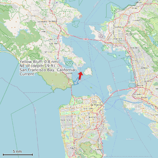 Map of Yellow Bluff, 0.8 nmi NE of (depth 19 ft), San Francisco Bay, California Current Prediction Station