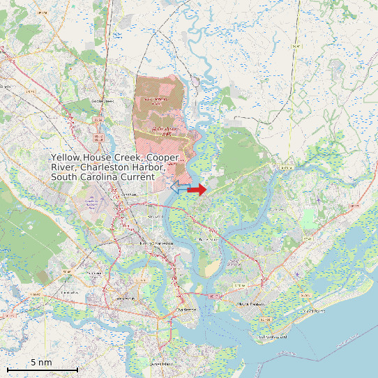 Map of Yellow House Creek, Cooper River, Charleston Harbor, South Carolina Current Prediction Station