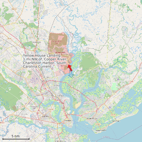 Map of Yellow House Landing, 1 mi NW of, Cooper River, Charleston Harbor, South Carolina Current Prediction Station
