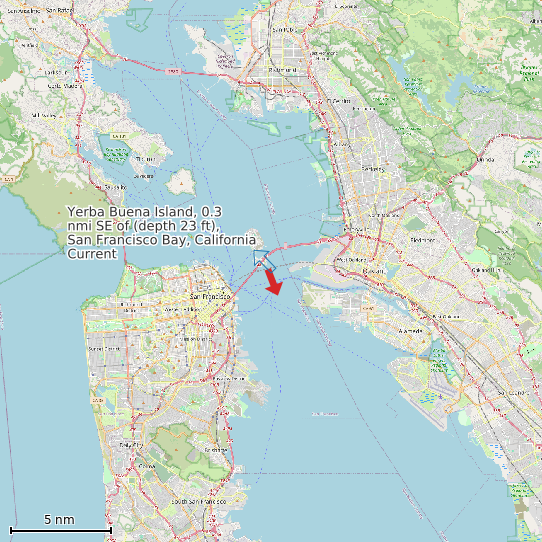 Map of Yerba Buena Island, 0.3 nmi SE of (depth 23 ft), San Francisco Bay, California Current Prediction Station