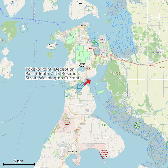 Map of Yokeko Point, Deception Pass (depth 7 ft), Rosario Strait, Washington Current Prediction Station