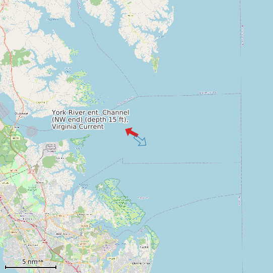 Map of York River ent. Channel (NW end) (depth 15 ft), Virginia Current Prediction Station
