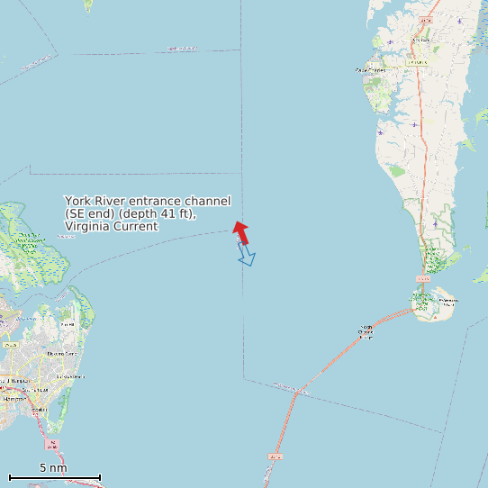 Map of York River entrance channel (SE end) (depth 41 ft), Virginia Current Prediction Station