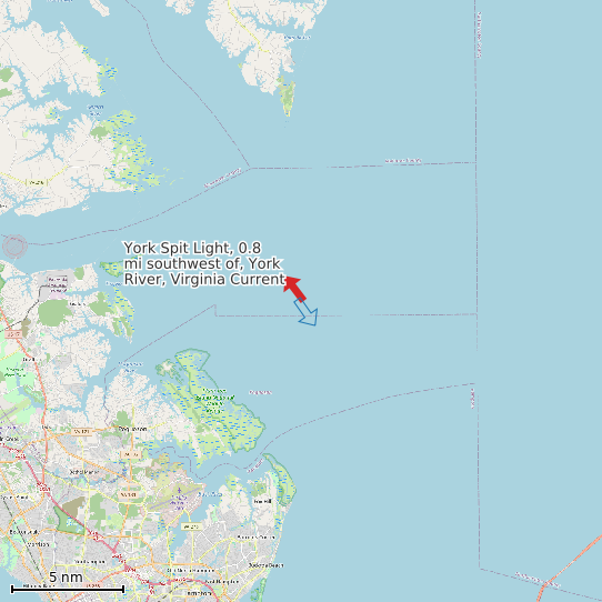 Map of York Spit Light, 0.8 mi southwest of, York River, Virginia Current Prediction Station