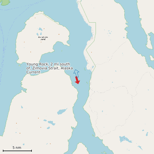 Map of Young Rock, 2 mi south of, Zimovia Strait, Alaska Current Prediction Station