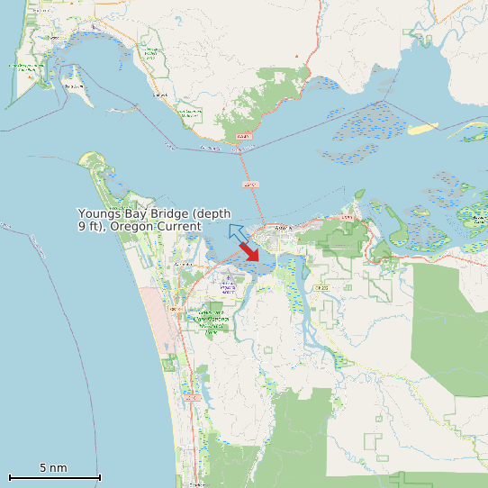 Map of Youngs Bay Bridge (depth 9 ft), Oregon Current Prediction Station