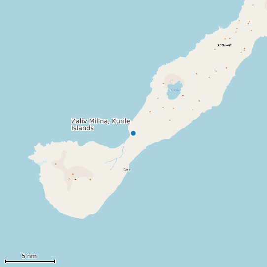 Map of Zaliv Mil'na, Kurile Islands Tide Prediction Station
