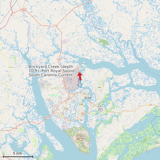 Map of Brickyard Creek (depth 10 ft), Port Royal Sound, South Carolina Current Prediction Station