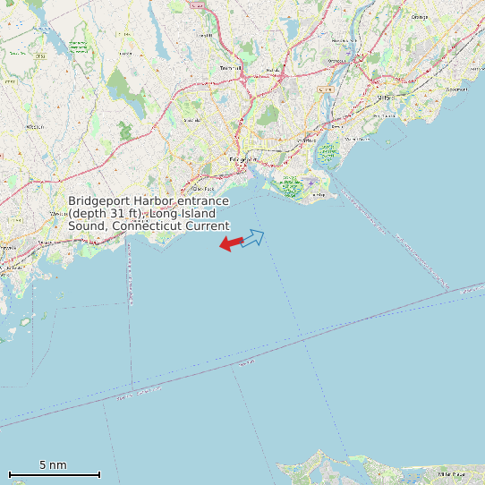 Map of Bridgeport Harbor entrance (depth 31 ft), Long Island Sound, Connecticut Current Prediction Station