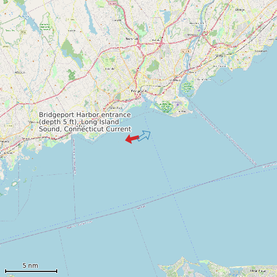 Map of Bridgeport Harbor entrance (depth 5 ft), Long Island Sound, Connecticut Current Prediction Station